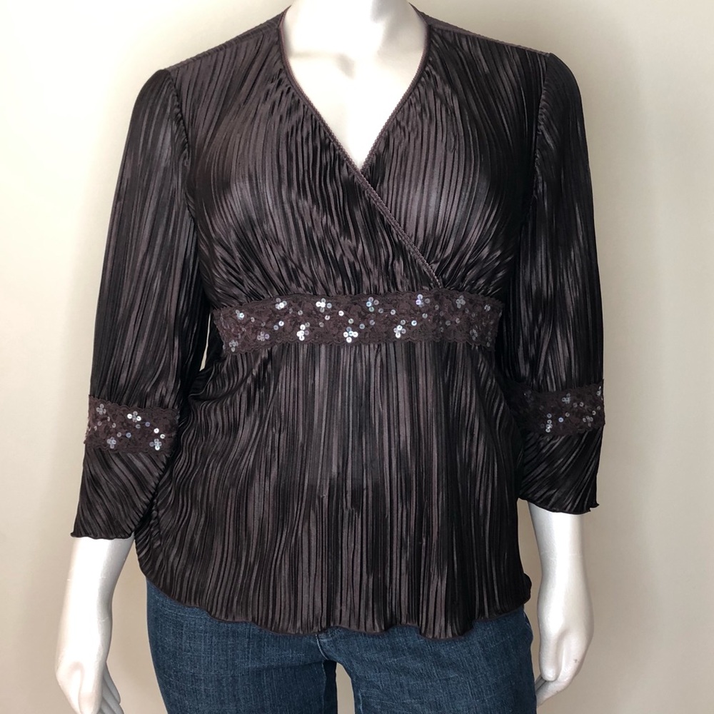Cato’s Brown Top with Sequins and Lace Size 22W